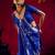 Blue satin linen silk handloom zari weaving saree with blouse