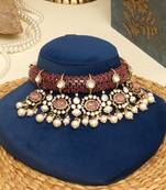 Gold plated kundan red stones necklace set