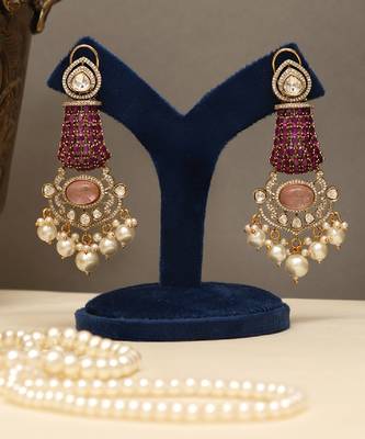Gold plated kundan red stones necklace set 3