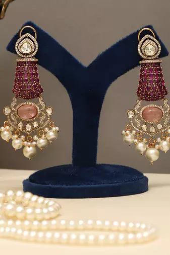 Gold plated kundan red stones necklace set