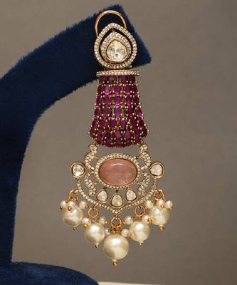 Gold plated kundan red stones necklace set 4
