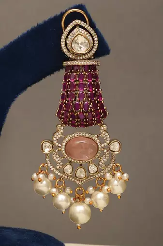 Gold plated kundan red stones necklace set
