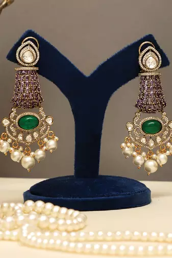 Gold plated kundan purple stones choker necklace set