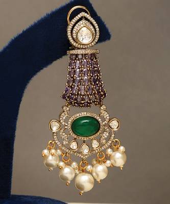 Gold plated kundan purple stones choker necklace set 4