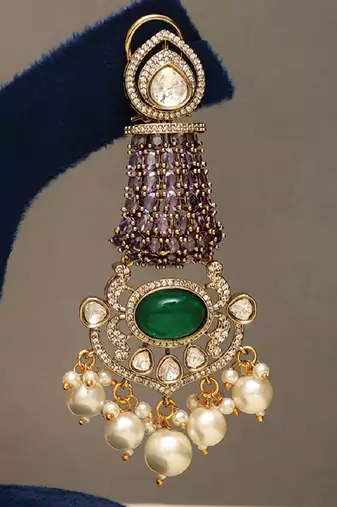 Gold plated kundan purple stones choker necklace set