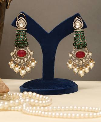 Gold plated kundan multicolor stones choker necklace set 3