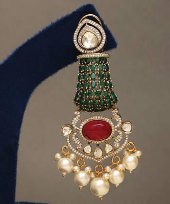 Gold plated kundan multicolor stones choker necklace set 4