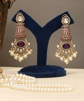 Gold plated purple stones beaded choker set 3