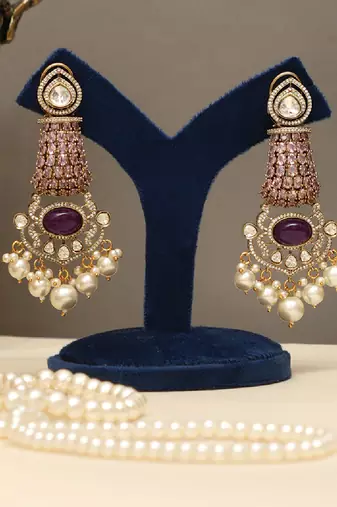 Gold plated purple stones beaded choker set