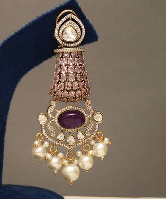 Gold plated purple stones beaded choker set 4