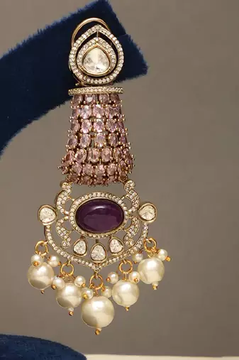Gold plated purple stones beaded choker set