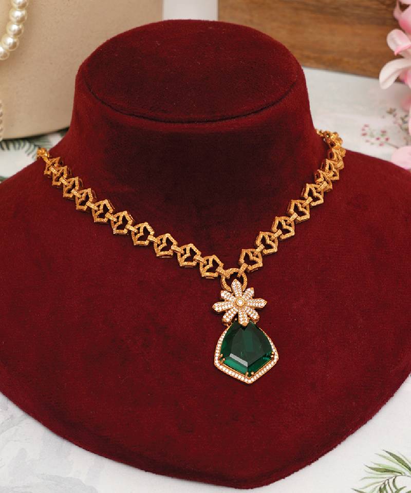 Gold plated green stones necklace set