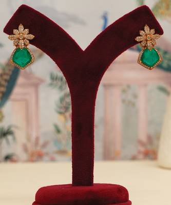 Gold plated green stones necklace set 3