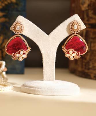 Gold plated red stones earrings 1