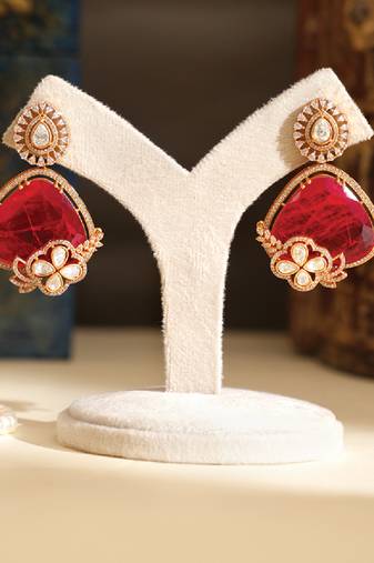 Gold plated red stones earrings