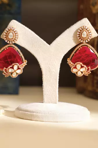 Gold plated red stones earrings