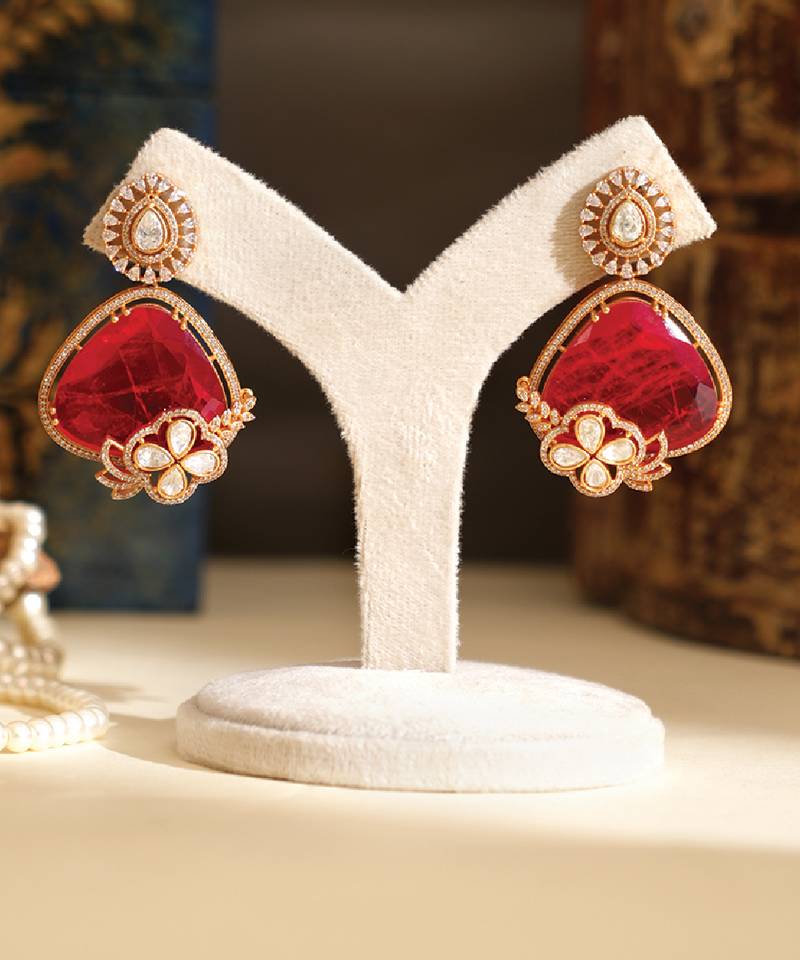 Gold plated red stones earrings