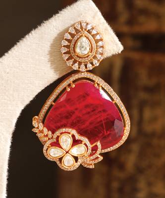 Gold plated red stones earrings 2