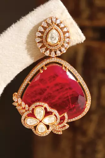 Gold plated red stones earrings