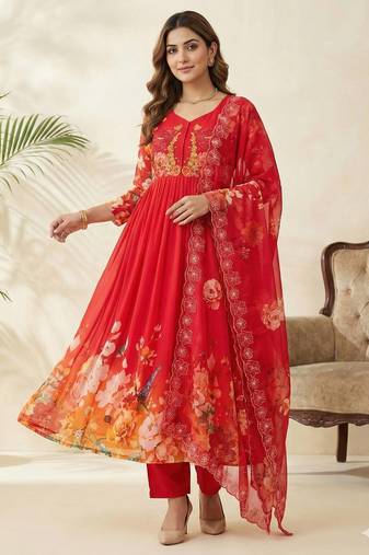 Womens new fancy fox georgette heavy quality fabricwith handwork gown set