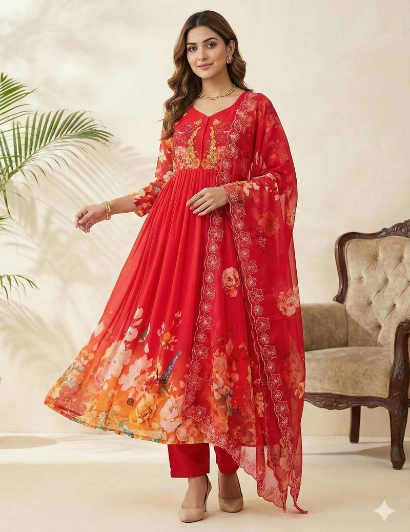 Womens new fancy fox georgette heavy quality fabricwith handwork gown set