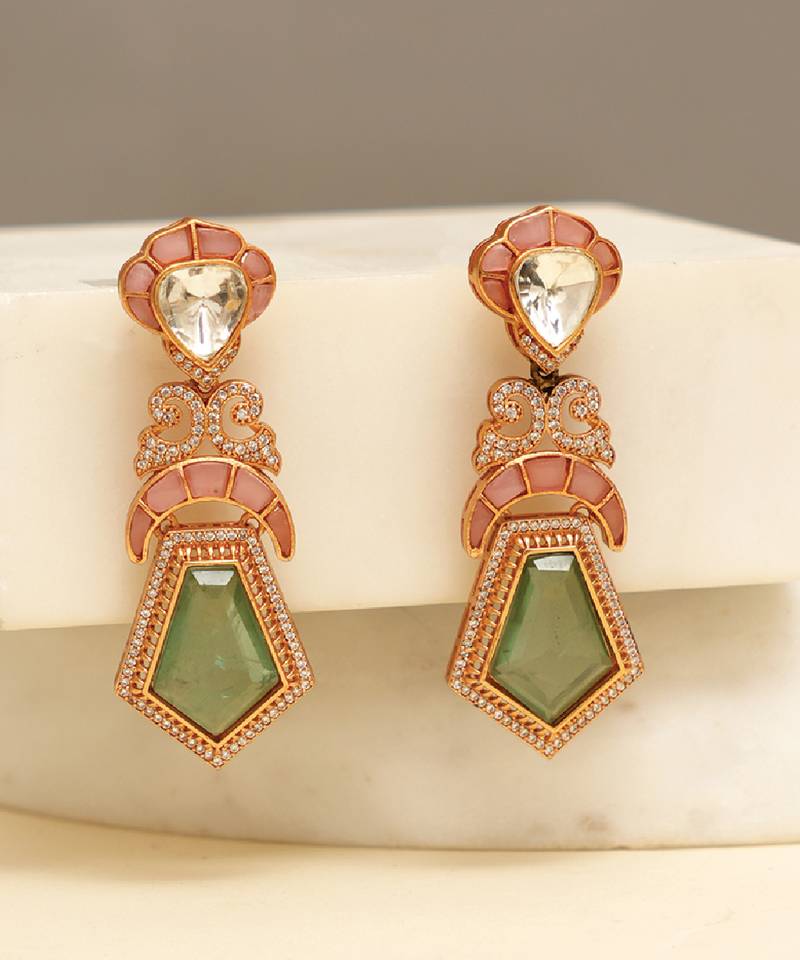 Gold plated multicolor stones earrings