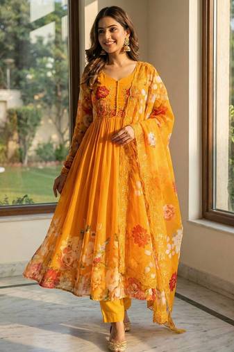 Womens new fancy fox georgette heavy quality fabricwith handwork gown set