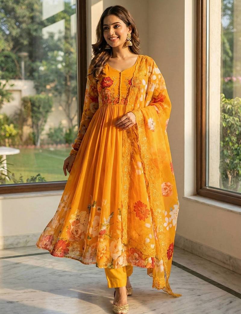 Womens new fancy fox georgette heavy quality fabricwith handwork gown set