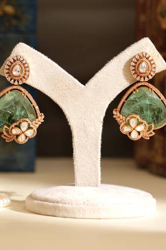 Gold plated mint green stones earrings
