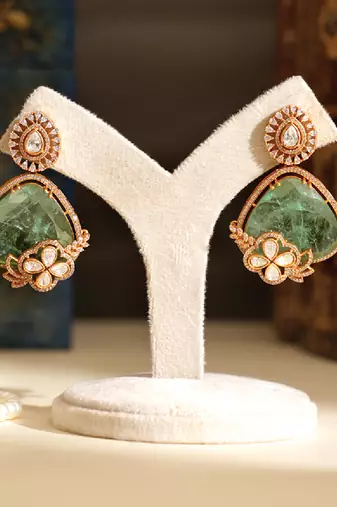 Gold plated mint green stones earrings