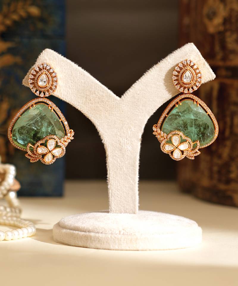 Gold plated mint green stones earrings