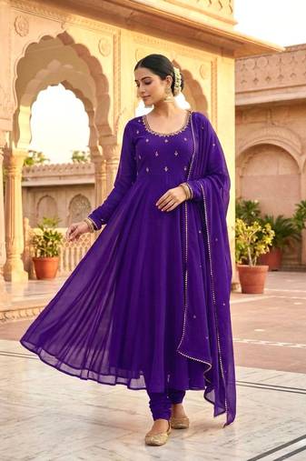 Womens new fancy fox georgette heavy quality fabricwith handwork gown set