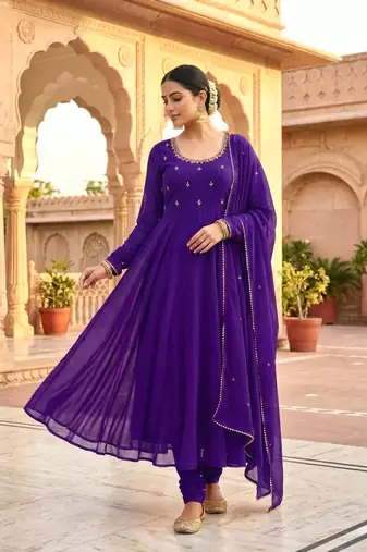 Womens new fancy fox georgette heavy quality fabricwith handwork gown set