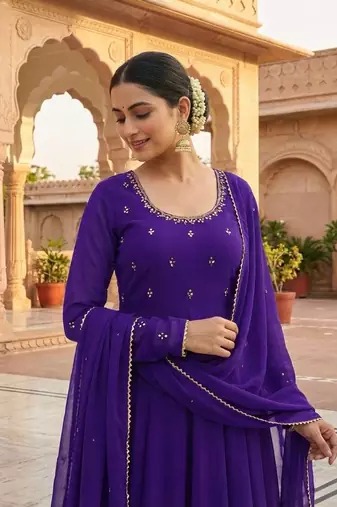 Womens new fancy fox georgette heavy quality fabricwith handwork gown set