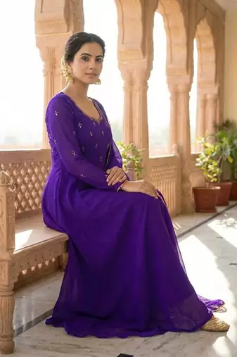 Womens new fancy fox georgette heavy quality fabricwith handwork gown set