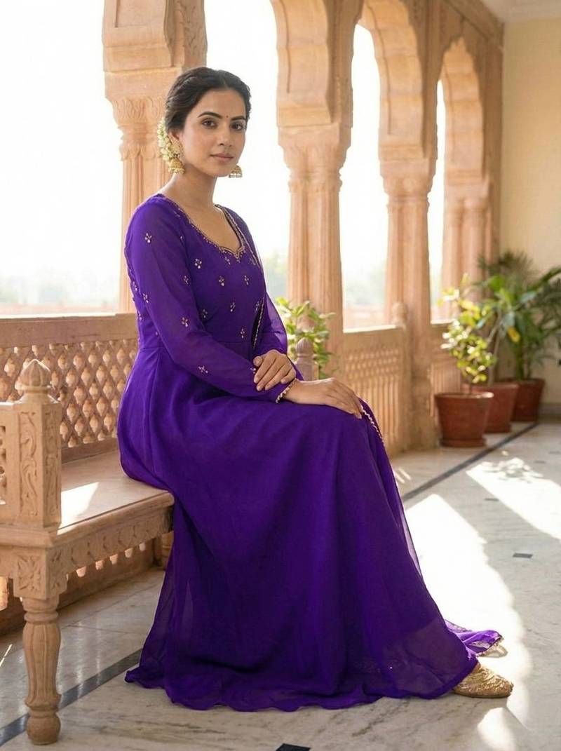 Womens new fancy fox georgette heavy quality fabricwith handwork gown set