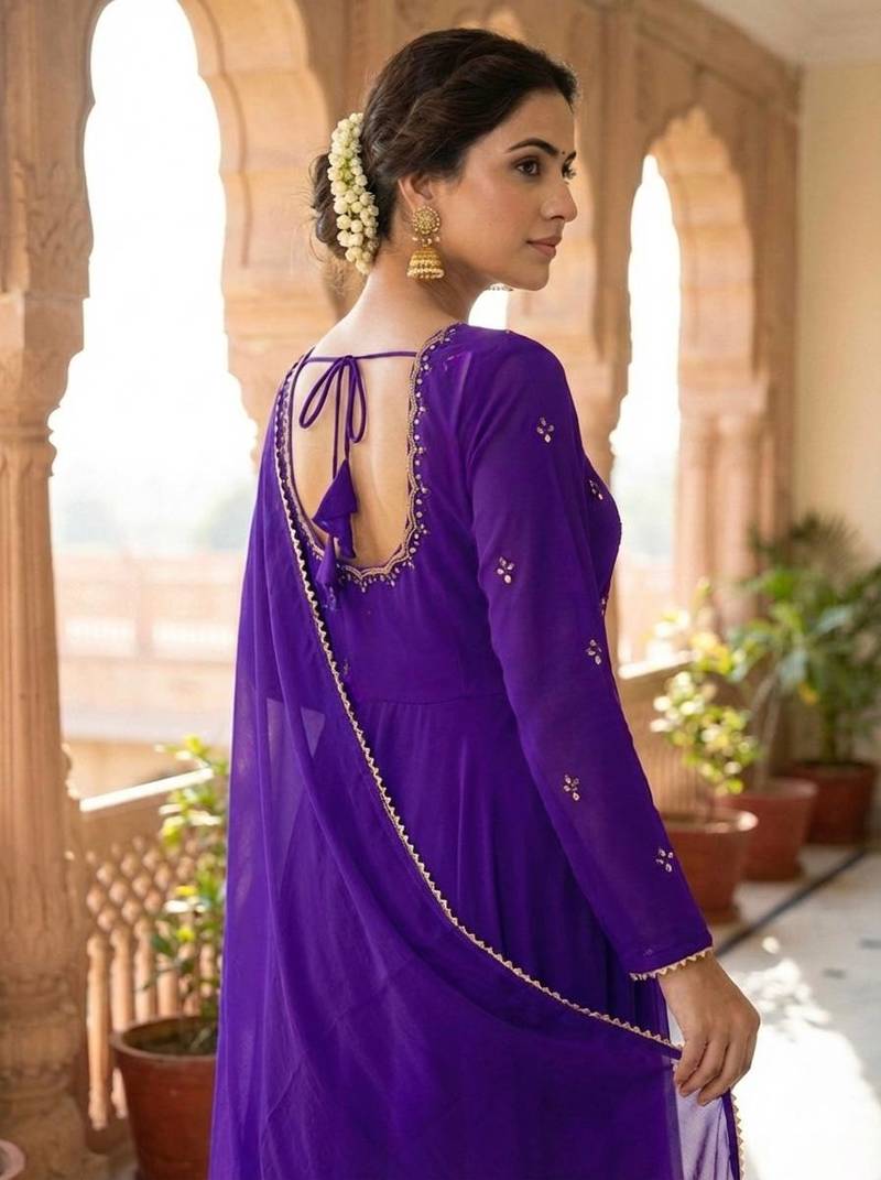 Womens new fancy fox georgette heavy quality fabricwith handwork gown set