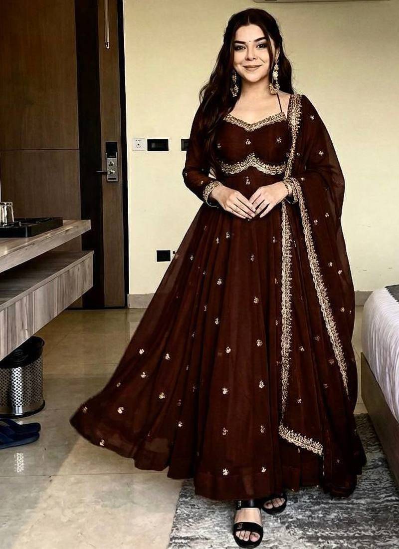 Womens new fancy fox georgette heavy quality fabric with handwork gown set