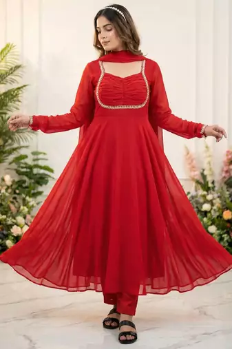 Womens new fancy fox georgette heavy quality fabric with handwork gown set