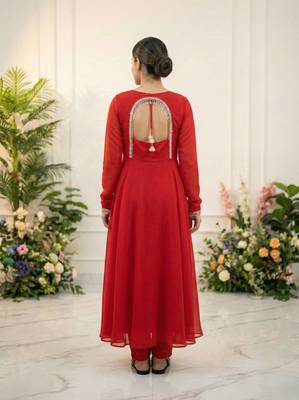 Womens fancy fox georgette heavy quality fabric with handwork gown set 2
