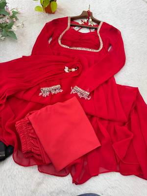 Womens fancy fox georgette heavy quality fabric with handwork gown set 3