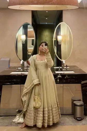 Womens new fancy silk  heavy quality fabricwith handwork gown set