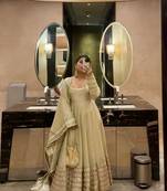 Womens new fancy silk  heavy quality fabricwith handwork gown set
