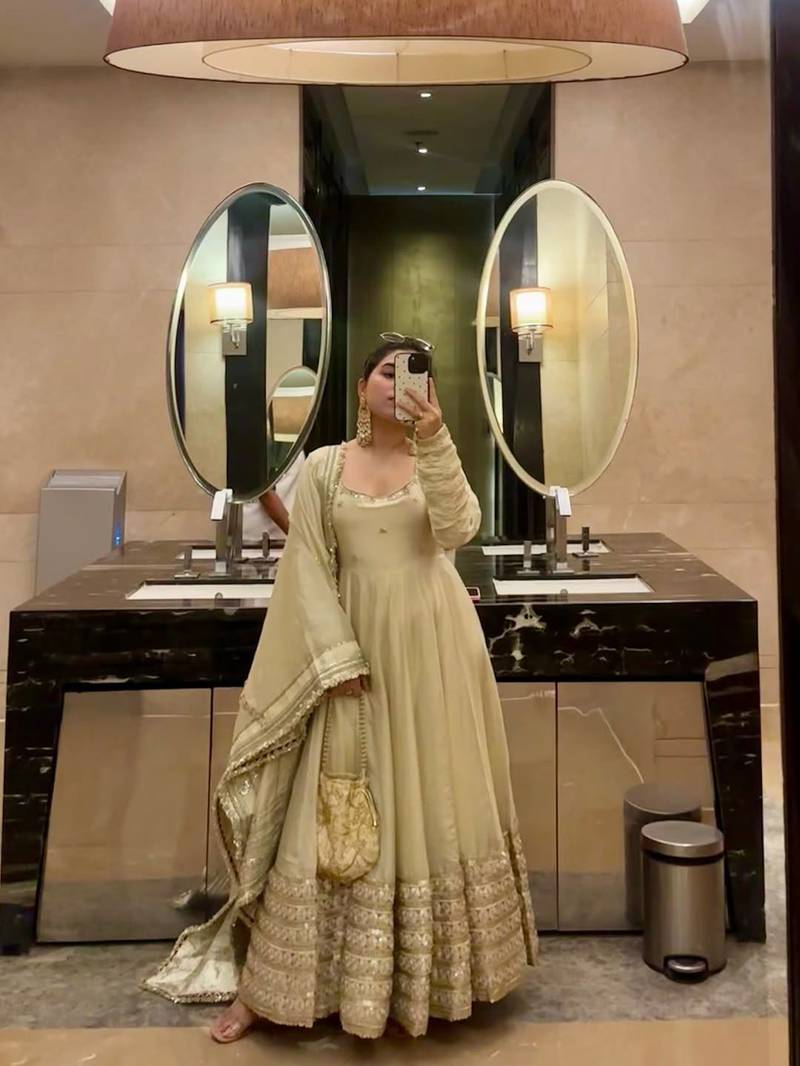 Womens new fancy silk  heavy quality fabricwith handwork gown set