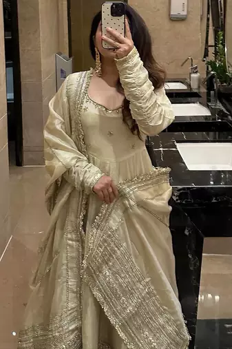 Womens new fancy silk heavy quality fabricwith handwork gown set