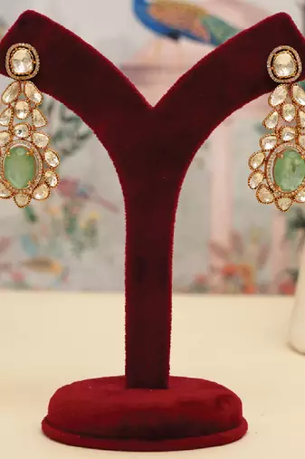 Gold plated kundan green stones multi layered necklace set
