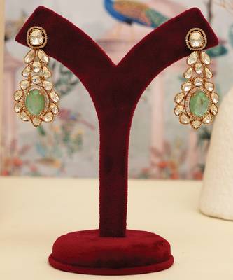 Gold plated kundan green stones multi layered necklace set 8