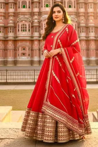 Womens new fancy silk  heavy quality fabricwith handwork gown set