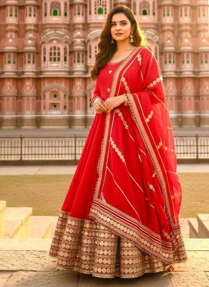 Womens new fancy silk  heavy quality fabricwith handwork gown set