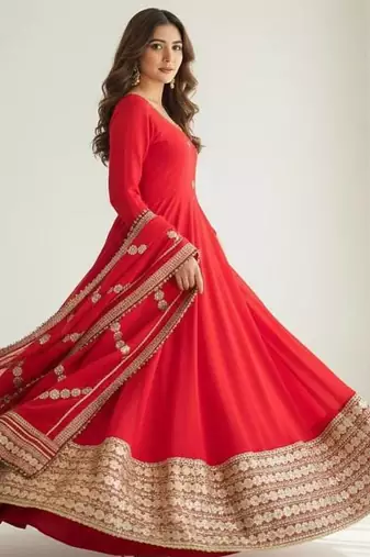 Womens new fancy silk heavy quality fabricwith handwork gown set